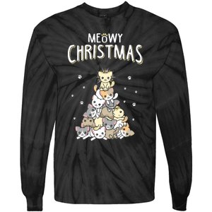 Cat Christmas Meow Christmas Tie-Dye Long Sleeve Shirt