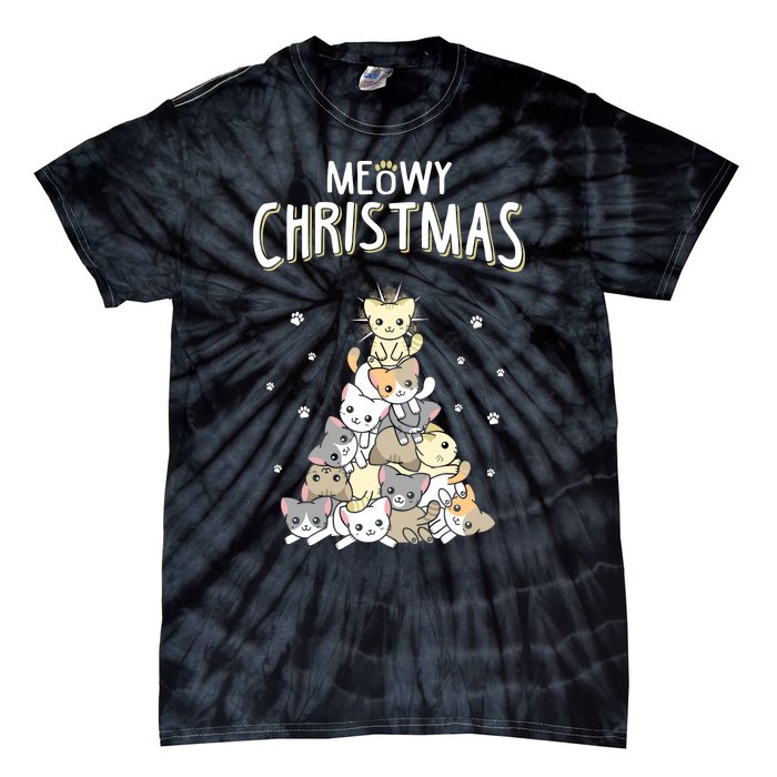 Cat Christmas Meow Christmas Tie-Dye T-Shirt