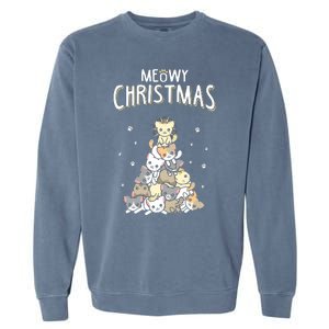 Cat Christmas Meow Christmas Garment-Dyed Sweatshirt