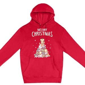 Cat Christmas Meow Christmas Premium Pullover Hoodie