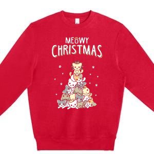 Cat Christmas Meow Christmas Premium Crewneck Sweatshirt