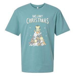 Cat Christmas Meow Christmas Sueded Cloud Jersey T-Shirt