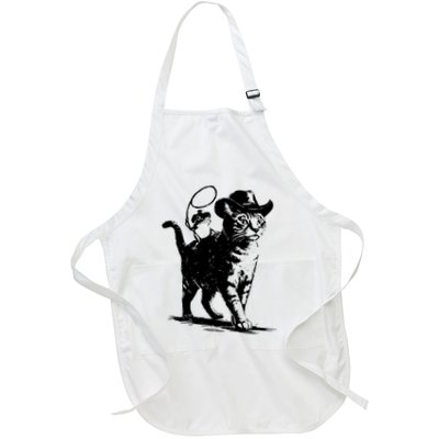 Cowboy Cat Meowdy Retro Cat Dad Gift Cowboy Frog Lover Full-Length Apron With Pockets