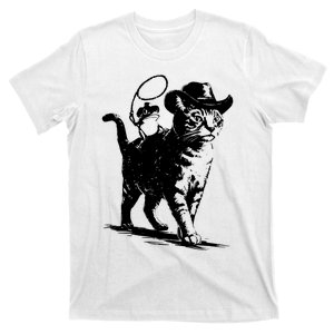 Cowboy Cat Meowdy Retro Cat Dad Gift Cowboy Frog Lover T-Shirt