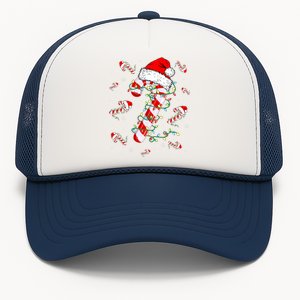 Candy Cane Merry And Bright Red White Lights Christmas Long Sleeve Trucker Hat