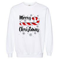 Candy Cane Merry Christmas Red And White Candy Snowflakes Raglan Baseball Garment-Dyed Sweatshirt