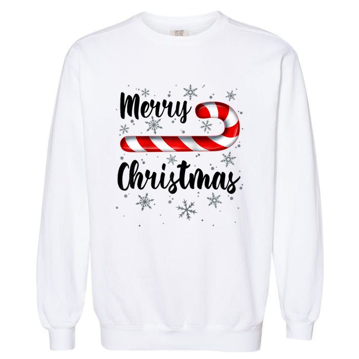 Candy Cane Merry Christmas Red And White Candy Snowflakes Raglan Baseball Garment-Dyed Sweatshirt