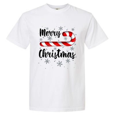 Candy Cane Merry Christmas Red And White Candy Snowflakes Raglan Baseball Garment-Dyed Heavyweight T-Shirt