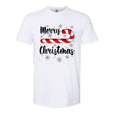 Candy Cane Merry Christmas Red And White Candy Snowflakes Raglan Baseball Softstyle CVC T-Shirt