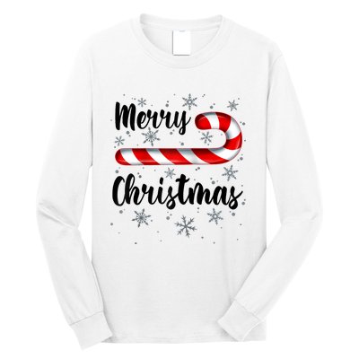 Candy Cane Merry Christmas Red And White Candy Snowflakes Raglan Baseball Long Sleeve Shirt