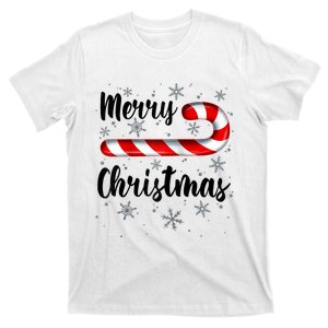 Candy Cane Merry Christmas Red And White Candy Snowflakes Raglan Baseball T-Shirt