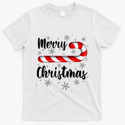 Candy Cane Merry Christmas Red And White Candy Snowflakes Raglan Baseball T-Shirt