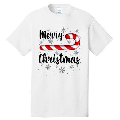 Candy Cane Merry Christmas Red And White Candy Snowflakes Raglan Baseball Tall T-Shirt