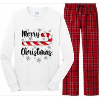 Candy Cane Merry Christmas Red And White Candy Snowflakes Raglan Baseball Long Sleeve Pajama Set