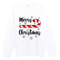 Candy Cane Merry Christmas Red And White Candy Snowflakes Raglan Baseball Premium Crewneck Sweatshirt