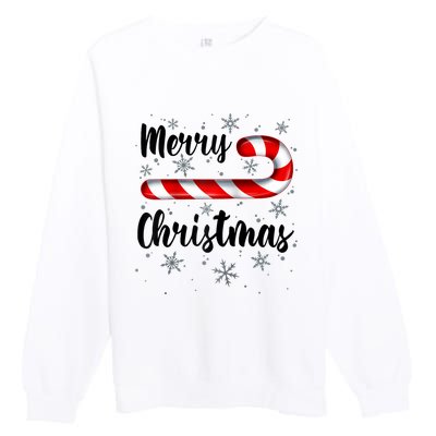 Candy Cane Merry Christmas Red And White Candy Snowflakes Raglan Baseball Premium Crewneck Sweatshirt