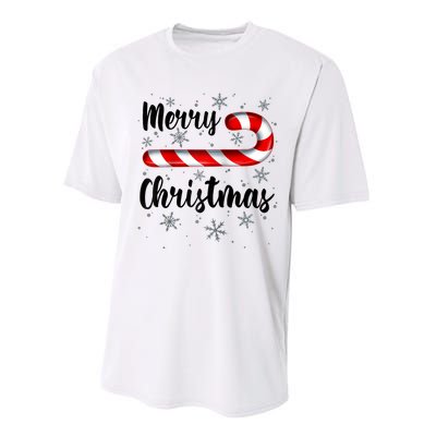 Candy Cane Merry Christmas Red And White Candy Snowflakes Raglan Baseball Performance Sprint T-Shirt