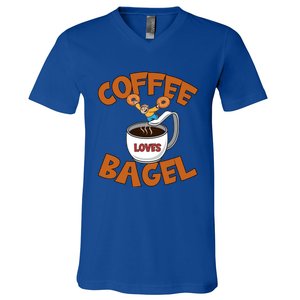 Cute Coffee Mom Loves Bagel Quote And Bagel Lover Gift V-Neck T-Shirt