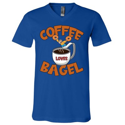 Cute Coffee Mom Loves Bagel Quote And Bagel Lover Gift V-Neck T-Shirt