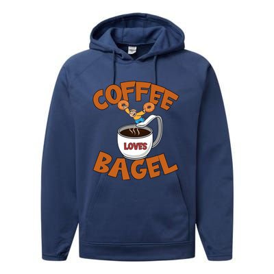 Cute Coffee Mom Loves Bagel Quote And Bagel Lover Gift Performance Fleece Hoodie