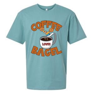 Cute Coffee Mom Loves Bagel Quote And Bagel Lover Gift Sueded Cloud Jersey T-Shirt