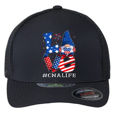 CNA Certified Nursing Assistant LOVE 4th of july Gnome USA Flexfit Unipanel Trucker Cap