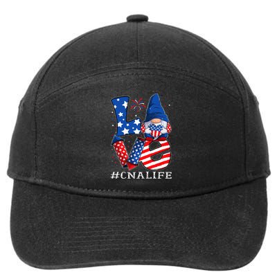 CNA Certified Nursing Assistant LOVE 4th of july Gnome USA 7-Panel Snapback Hat