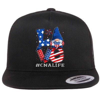 CNA Certified Nursing Assistant LOVE 4th of july Gnome USA Flat Bill Trucker Hat