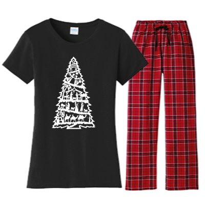 Christian Christmas Nativity Scene Xmas Tree Women's Flannel Pajama Set