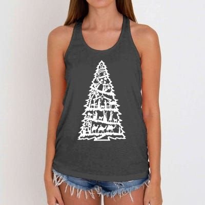 Christian Christmas Nativity Scene Xmas Tree Women's Knotted Racerback Tank