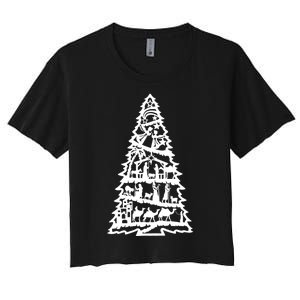 Christian Christmas Nativity Scene Xmas Tree Women's Crop Top Tee