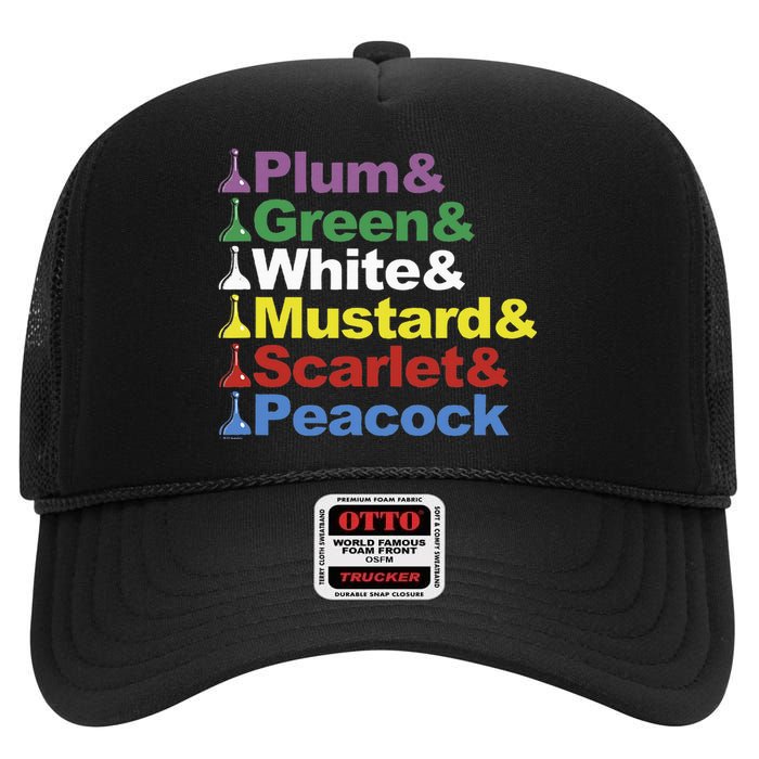 Clue Character Name Stack Game Pieces Big High Crown Mesh Back Trucker Hat