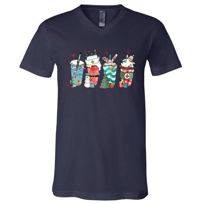 Christmas Coffee Nurse Latte Cozy Winter Xmas Coffee Lover V-Neck T-Shirt