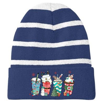 Christmas Coffee Nurse Latte Cozy Winter Xmas Coffee Lover Striped Beanie with Solid Band