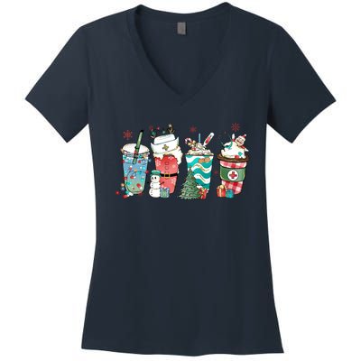 Christmas Coffee Nurse Latte Cozy Winter Xmas Coffee Lover Women's V-Neck T-Shirt