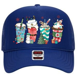 Christmas Coffee Nurse Latte Cozy Winter Xmas Coffee Lover High Crown Mesh Back Trucker Hat