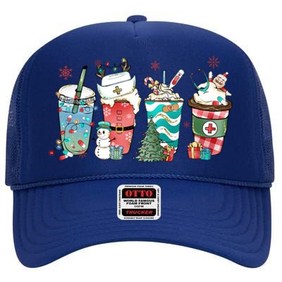 Christmas Coffee Nurse Latte Cozy Winter Xmas Coffee Lover High Crown Mesh Back Trucker Hat