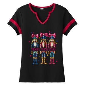 Cute Coquette Nutcracker Squad Merry Christmas Pajama Ladies Halftime Notch Neck Tee