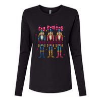 Cute Coquette Nutcracker Squad Merry Christmas Pajama Womens Cotton Relaxed Long Sleeve T-Shirt