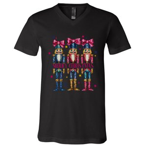 Cute Coquette Nutcracker Squad Merry Christmas Pajama V-Neck T-Shirt