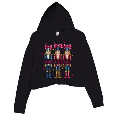 Cute Coquette Nutcracker Squad Merry Christmas Pajama Crop Fleece Hoodie