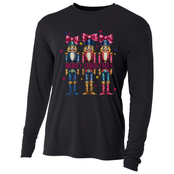 Cute Coquette Nutcracker Squad Merry Christmas Pajama Cooling Performance Long Sleeve Crew