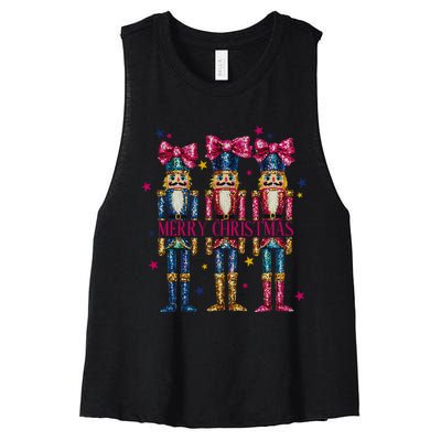 Cute Coquette Nutcracker Squad Merry Christmas Pajama Women's Racerback Cropped Tank