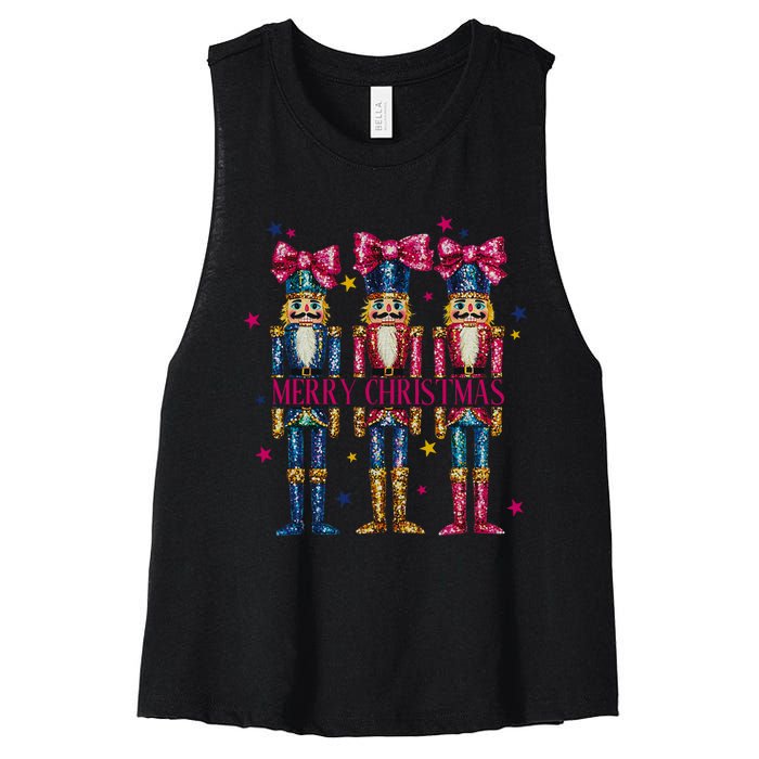 Cute Coquette Nutcracker Squad Merry Christmas Pajama Women's Racerback Cropped Tank