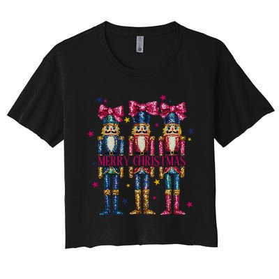 Cute Coquette Nutcracker Squad Merry Christmas Pajama Women's Crop Top Tee