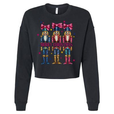 Cute Coquette Nutcracker Squad Merry Christmas Pajama Cropped Pullover Crew