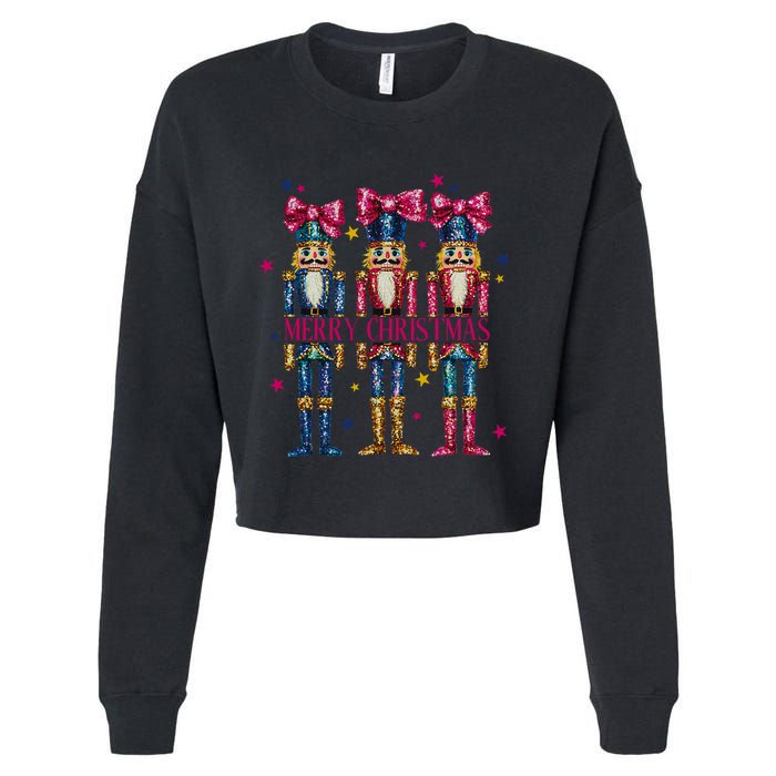 Cute Coquette Nutcracker Squad Merry Christmas Pajama Cropped Pullover Crew