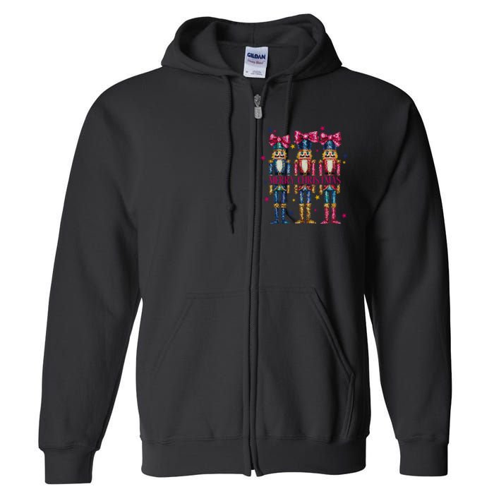 Cute Coquette Nutcracker Squad Merry Christmas Pajama Full Zip Hoodie