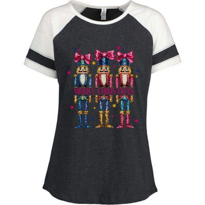 Cute Coquette Nutcracker Squad Merry Christmas Pajama Enza Ladies Jersey Colorblock Tee