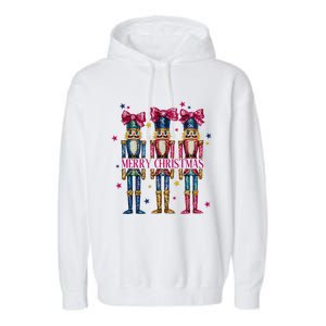 Cute Coquette Nutcracker Squad Merry Christmas Pajama Garment-Dyed Fleece Hoodie